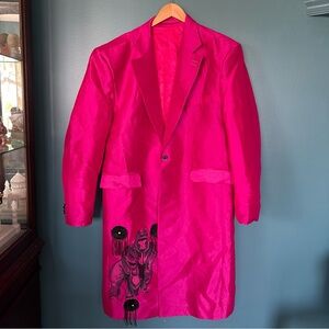 Vintage Ladies Silk Evening Jacket Fuschia Hot Pink Black Gorilla Oversized Big